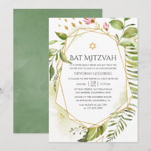 Invitation Bat mitzvah de verdure cristal géométrique