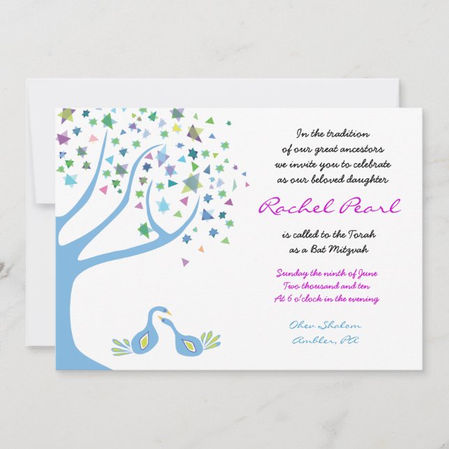 Invitation Bat mitzvah des étoiles de l'arbre de v (Devant)