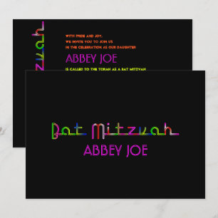 Invitation bat mitzvah des néons PixDezines