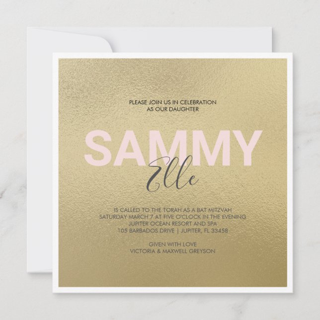 Invitation Bat mitzvah d'or Faux (Devant)