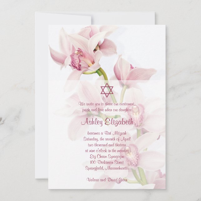 Invitation Bat mitzvah d'orchidée rose Cymbidium (Devant)