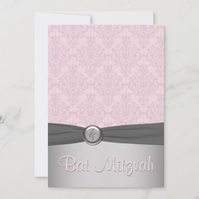 Invitation Bat mitzvah du Ballet Damas rose et gri (Devant)