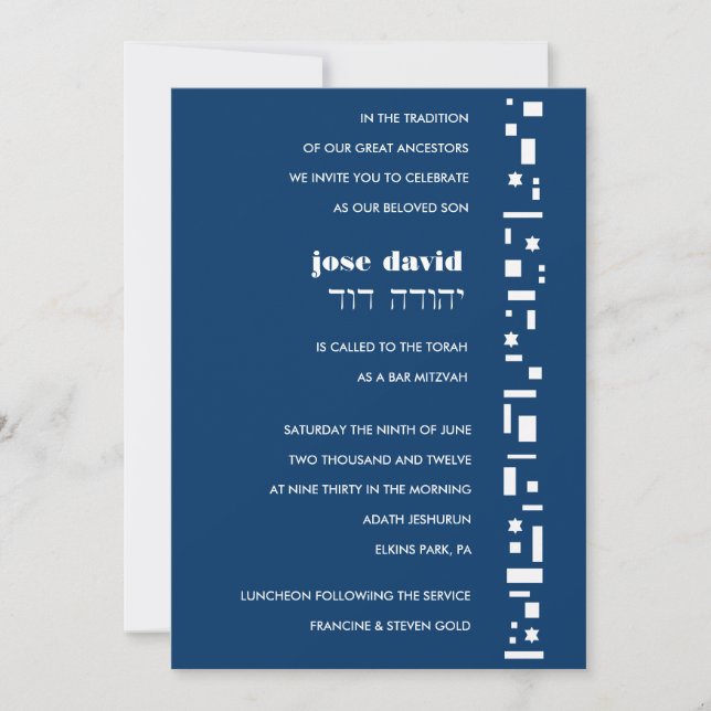 Invitation Bat mitzvah du bar Stars & Carrés (Devant)