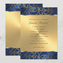 Bat mitzvah Elegant Blue et Gold Filigree