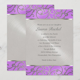 Invitation Bat mitzvah Elégant orchidée violet argent Filigre