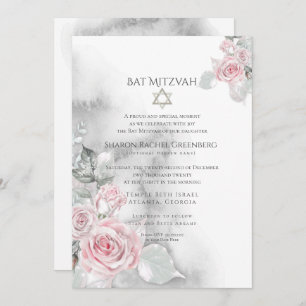 Invitation BAT MITZVAH   Elégant Roses d'aquarelle rose