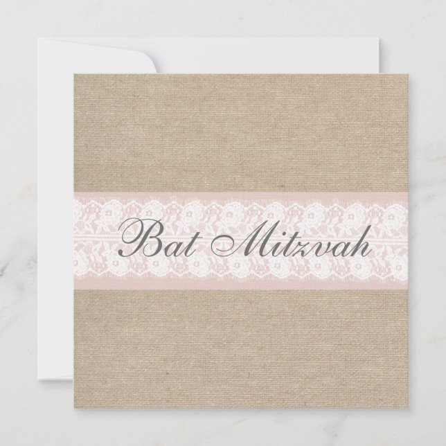 Invitation Bat mitzvah élégante à la dentelle rose (Devant)