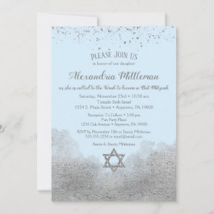 Invitation Bat mitzvah en argent bleu