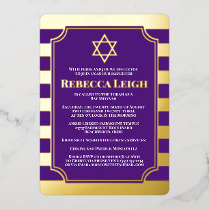 Invitation Bat mitzvah fileté Gold Foil avec étoil