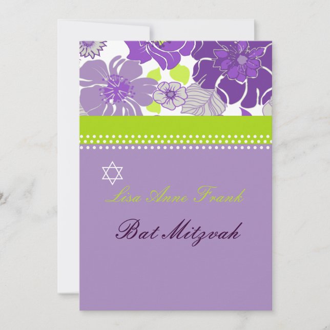 Invitation BAT MITZVAH FLORAL DE PixDezines ALEGRE (Devant)