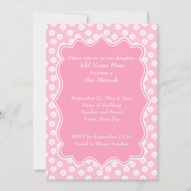 Invitation Bat mitzvah floral rose (Devant)