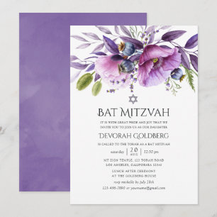 Invitation Bat mitzvah floral violet
