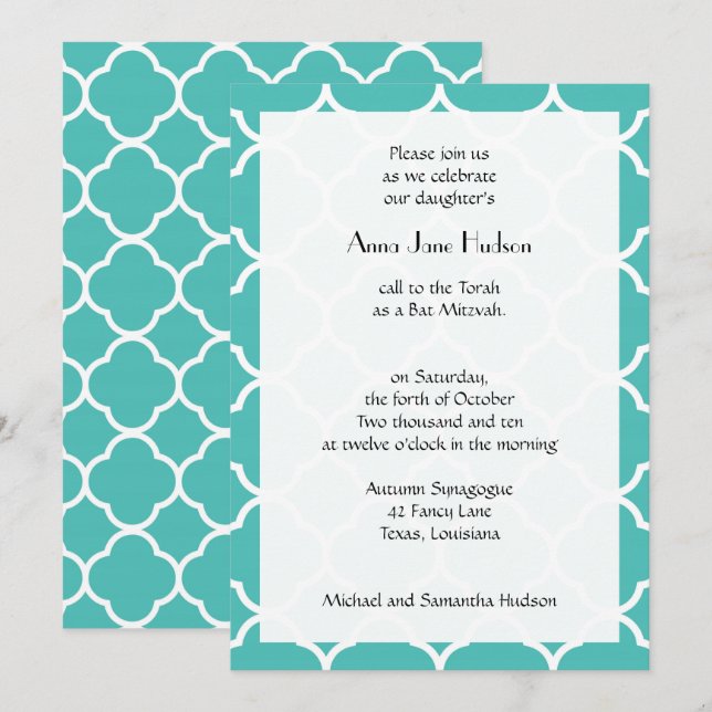 Invitation Bat mitzvah - Forme de feuille de quatrefoil - Bla (Devant / Derrière)
