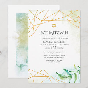 Invitation Bat mitzvah géométrique aquarelle