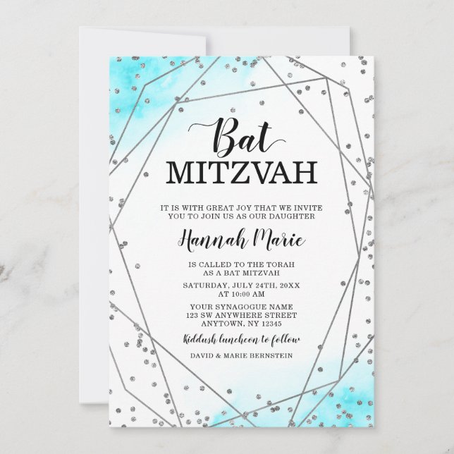 Invitation Bat mitzvah géométrique de Parties scintillant tur (Devant)