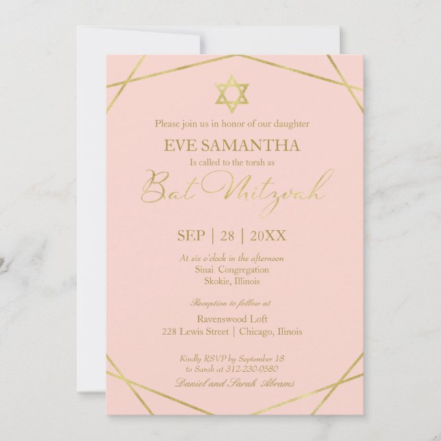 Invitation Bat mitzvah géométrique Elegant Gold Fo (Devant)
