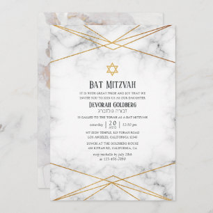 Invitation Bat mitzvah géométrique en marbre doré