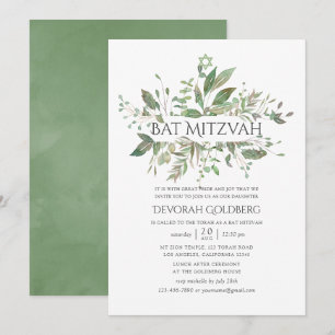 Invitation Bat mitzvah géométrique verdoyant