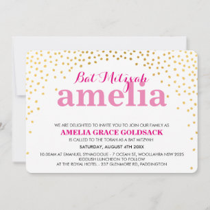 Invitation BAT MITZVAH GLAMOREUX, confetti rose d'or rustique