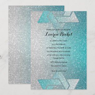 Invitation Bat mitzvah Glittery Gradient Turquoise