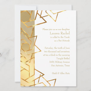 Invitation Bat mitzvah Gold Star de David sur n'importe quell