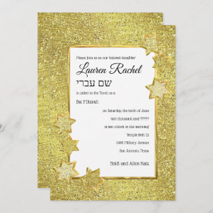 Invitation Bat mitzvah Gold Star Frame sur Parties scintillan
