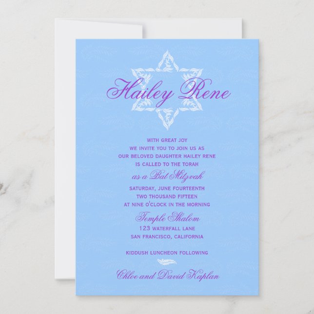 Invitation Bat mitzvah Hailey avec Damask Blue (Devant)