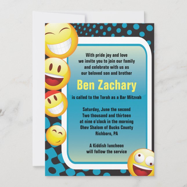 Invitation Bat mitzvah HEUREUX de barre d'EMOJI (Devant)