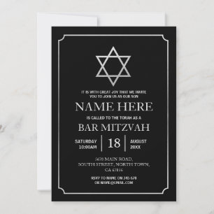 Invitation bat mitzvah Jewish Black Star Silver