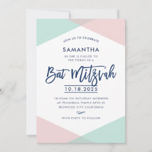 INVITATION bat mitzvah lettré main menthe rose pâl