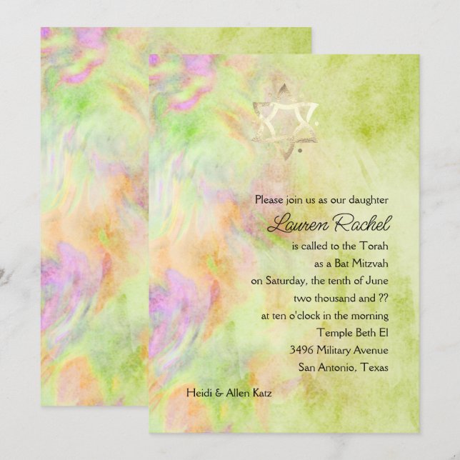 Invitation bat mitzvah Lime Green Tie Dye (Devant / Derrière)