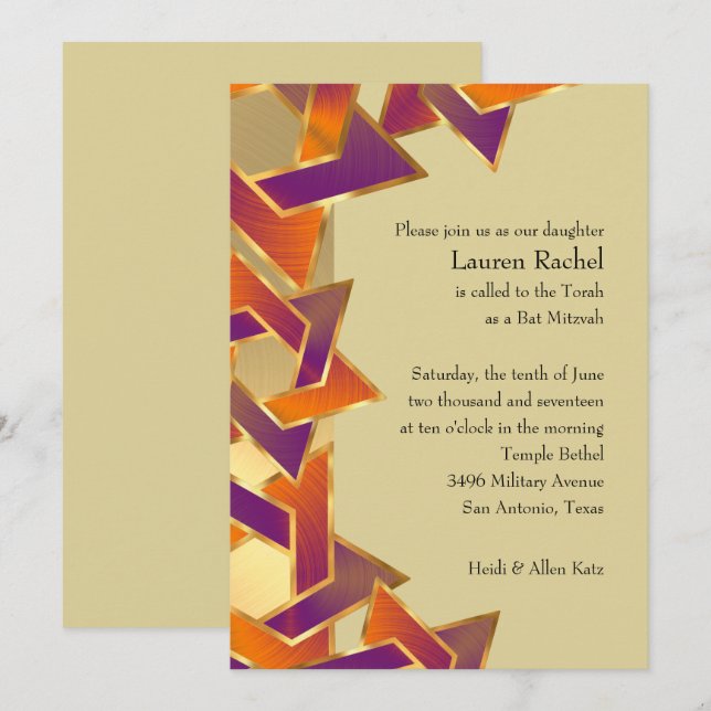 Invitation Bat Mitzvah Metallic Look Star of David (Devant / Derrière)