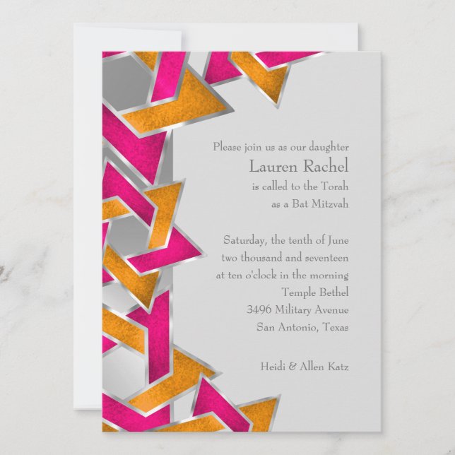 Invitation Bat Mitzvah Metallic Look Star of David (Devant)
