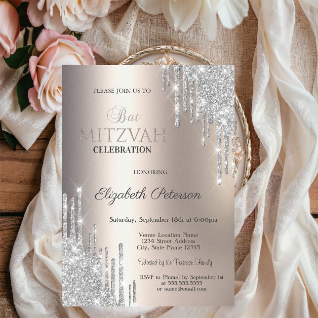 Invitation Bat mitzvah métallique ivoire des Parties scintill (Créateur téléchargé)
