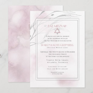 Invitation Bat mitzvah Moderne Aquarelle rose pâle