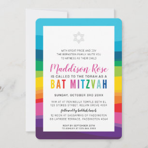Invitation BAT MITZVAH MODERNE coloré technicolor arc-en-ciel