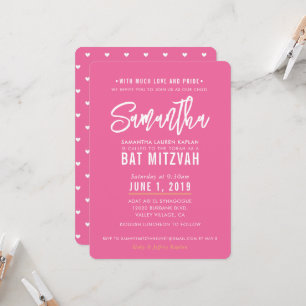Invitation BAT MITZVAH moderne joli rose blanc script or