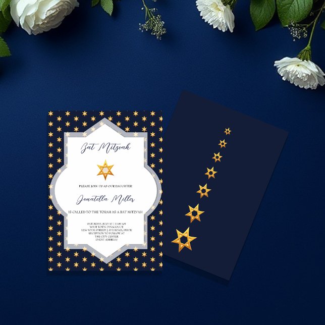 Invitation Bat mitzvah Moderne Marine Étoile Bleue De David (Créateur téléchargé)