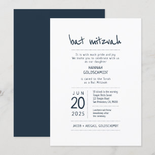 Invitation Bat mitzvah moderne + minimaliste