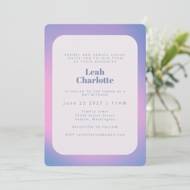 Invitation Bat mitzvah moderne moderne tendance Lavande viole (Debout devant)