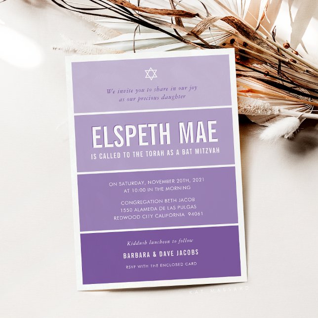 Invitation BAT MITZVAH moderne ombre dégradé violet violet (Créateur téléchargé)