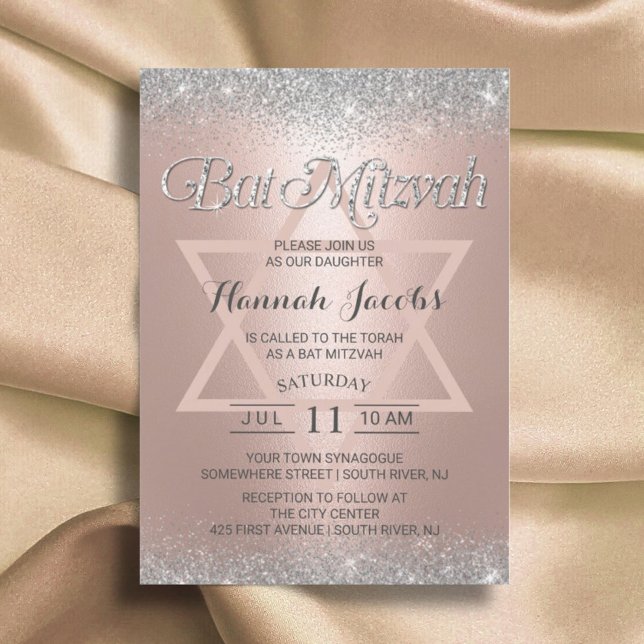 Invitation Bat mitzvah moderne Rose Gold & Silver Parties sci (Créateur téléchargé)