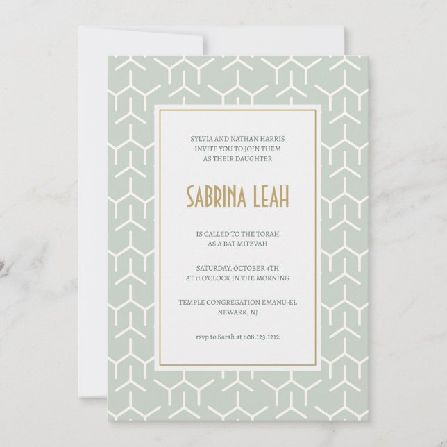 Invitation Bat mitzvah motif moderne Aqua vert (Devant)