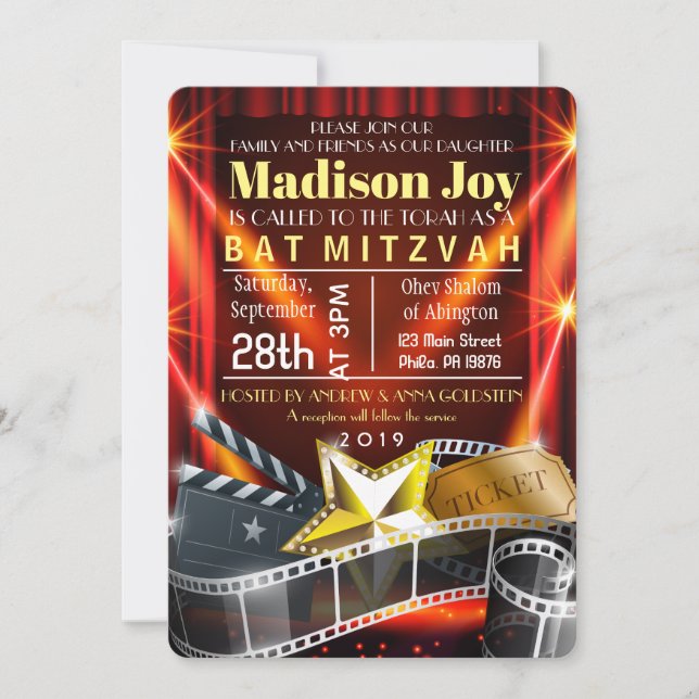 Invitation Bat mitzvah MOVIE STAR HOLLYWOOD (Devant)