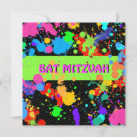 Invitation bat mitzvah, Neon Paint Splatter