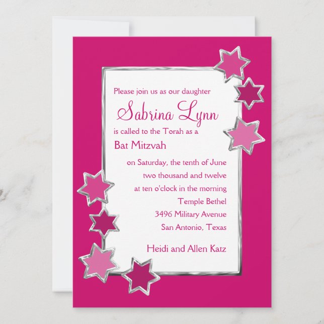 Invitation Bat mitzvah N'Importe Quelle Couleur Blanc Centre  (Devant)