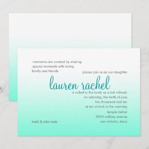 Invitation Bat mitzvah N'importe quelle couleur et Aqua Ombre