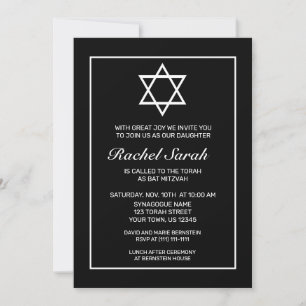 Invitation Bat mitzvah noir blanc minimaliste moderne