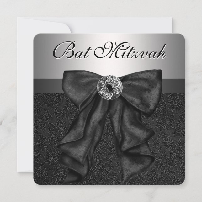 Invitation Bat mitzvah noir et argent (Devant)