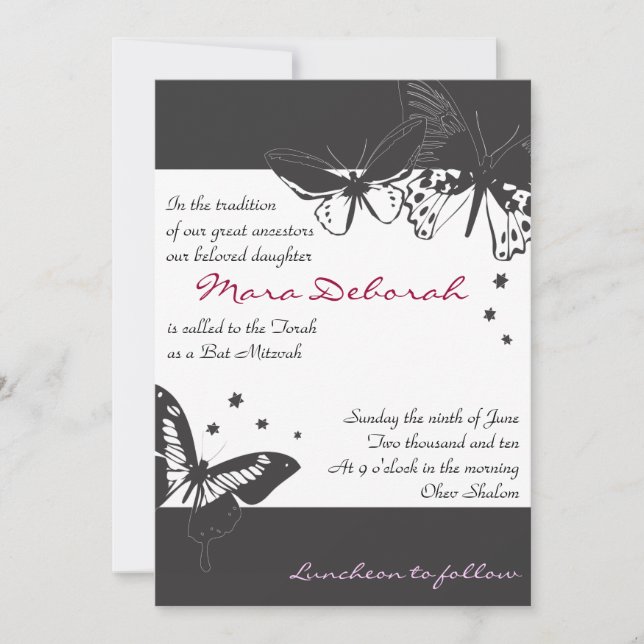 Invitation Bat mitzvah NOIR ET BLANC (Devant)